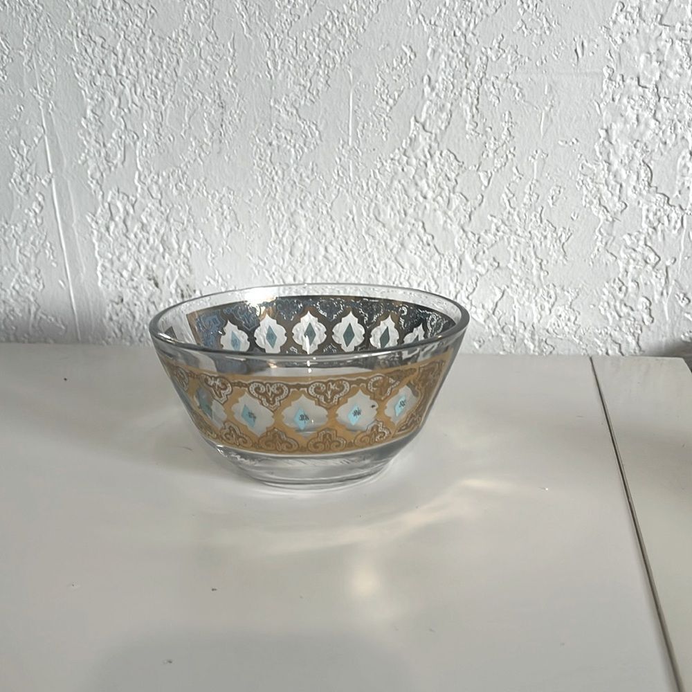 Vintage Valencia by CULVER 5" Round Bowl Green/Gold Filigree Design